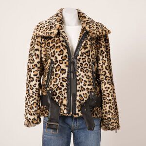 Blank NYC Leopard Faux Fur Moto Jacket with Belted Details